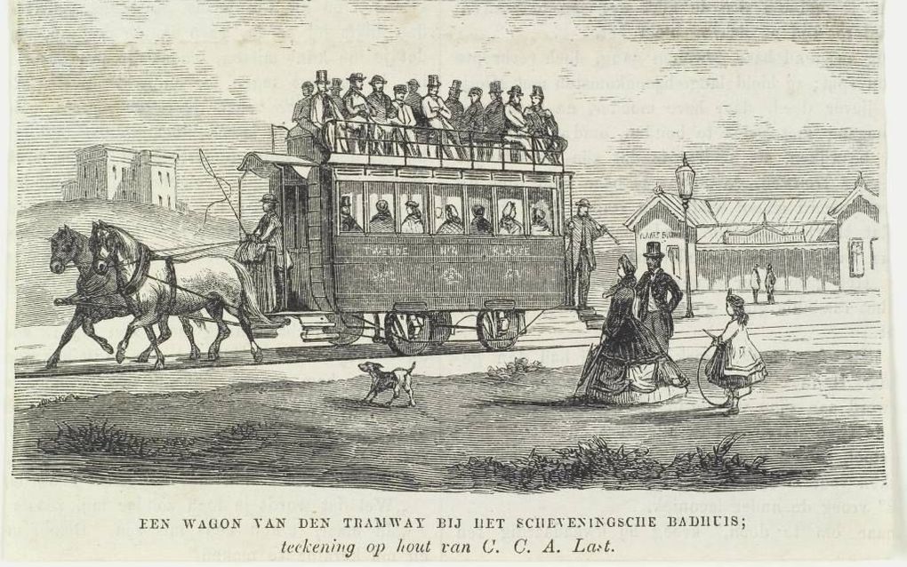 1864. De eerste tram in Nederland rijdt. Een paardentram. beeld HTM