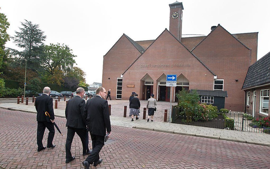 BARNEVELD. Het kerkgebouw van de gereformeerde gemeente in Barneveld-centrum. Foto: de GBS-toogdag in 2013. beeld RD, Anton Dommerholt