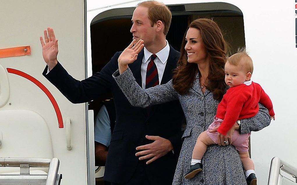 William, Kate en George. Beeld AFP