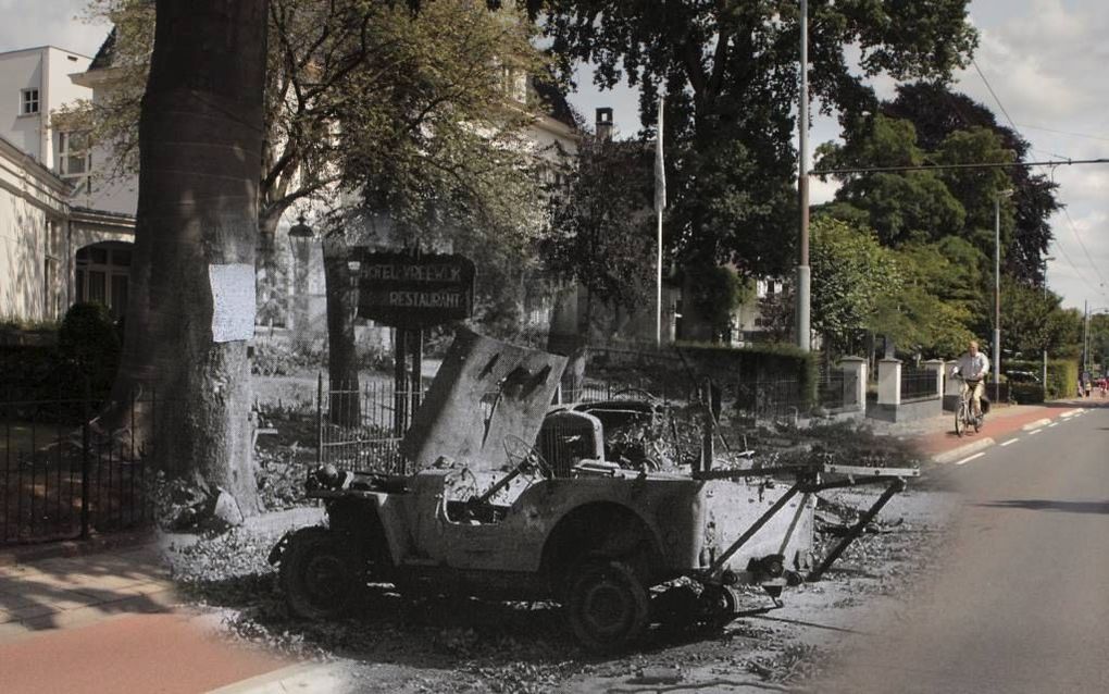 Uitgeschakelde jeep in Vreewijk (Oosterbeek). beeld K. T. Hoefnagel