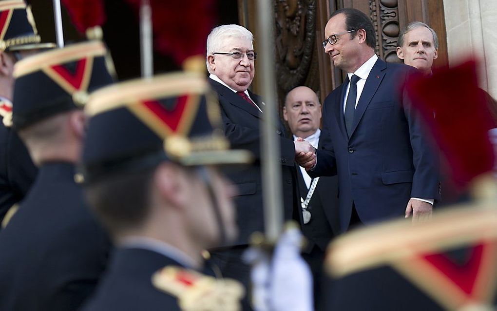 De Iraakse president Masum en de Franse president Hollande. Beeld AFP