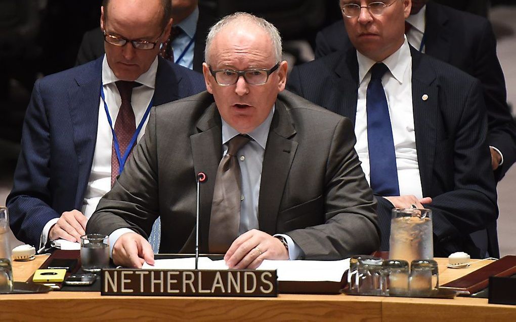 Minister Timmermans van Buitenlandse Zaken tijdens zijn toespraak in de Veiligheidsraad van de Verenigde Naties. beeld AFP