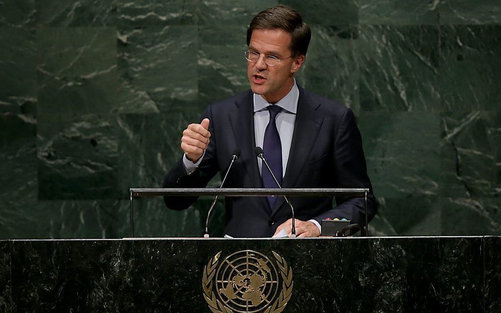 Premier Rutte donderdag tijdens zijn toespraak voor de VN. Beeld EPA