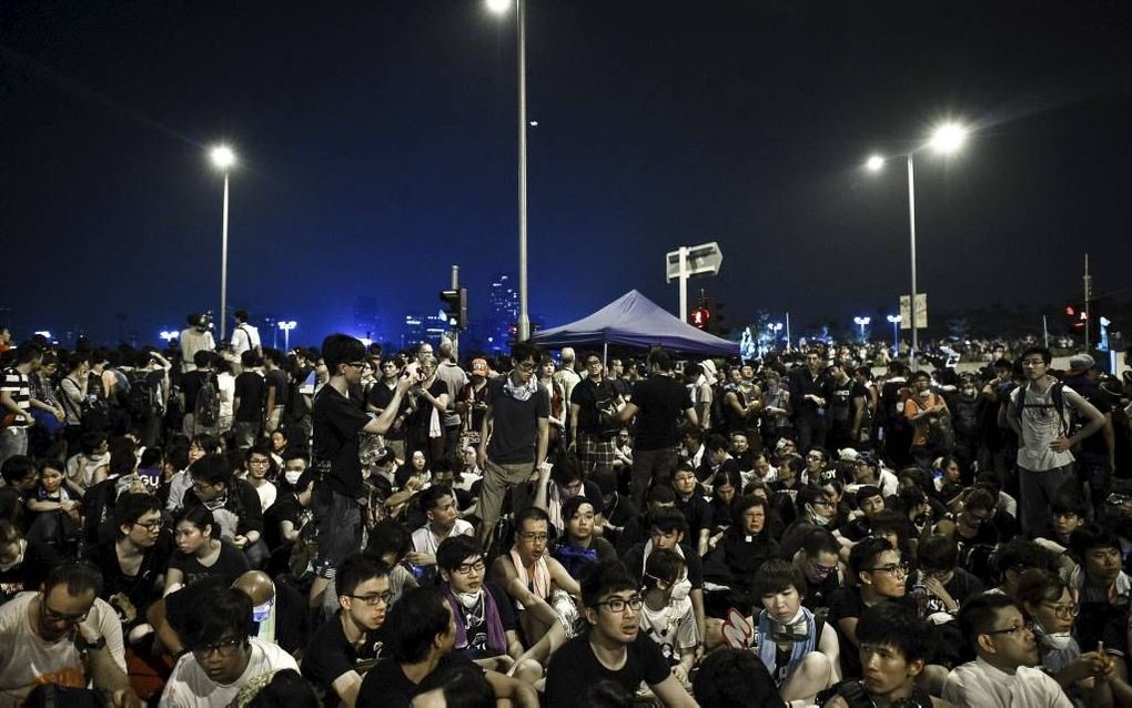 Demonstranten in de straten van Hongkong. beeld AFP