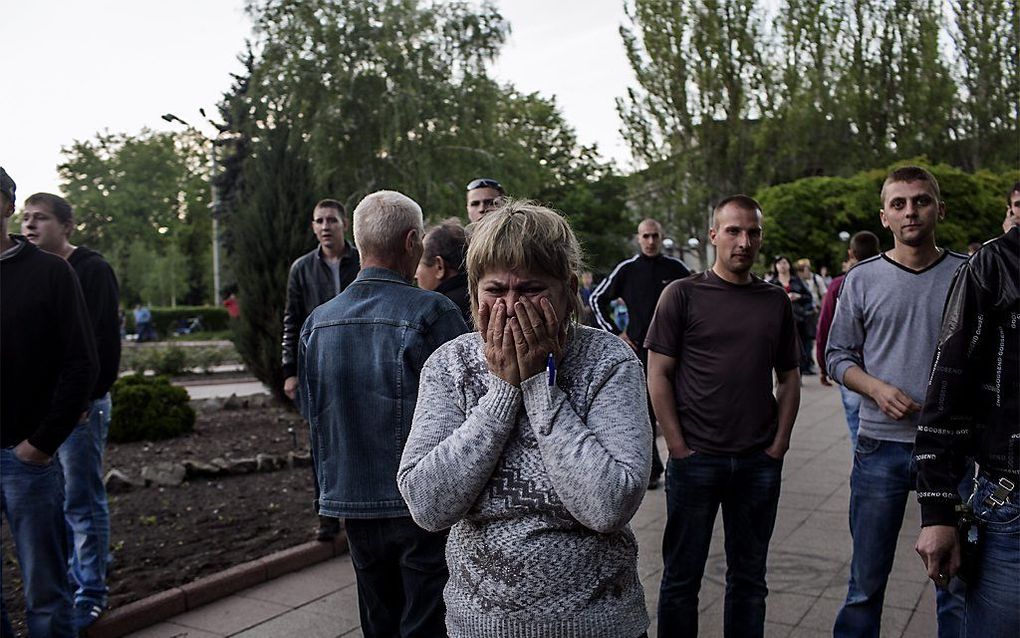 Een vrouw in Krasnoarmiysk, mei 2014. beeld AFP