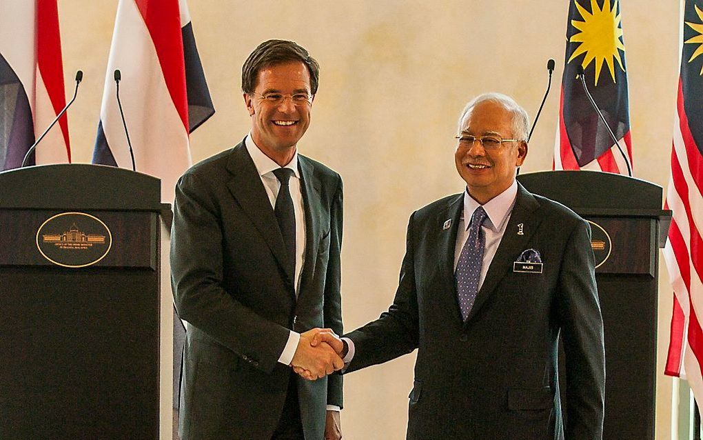 Minister-president Mark Rutte woensdag in Maleisië na een onderhoud met zijn Maleisische ambtsgenoot Najib Razak. Beeld EPA