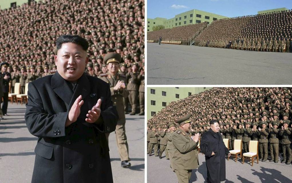 PYONGYANG. De Noord-Koreaanse dictator Kim Jong Un werd gisteren zonder stok gesignaleerd in Pyongyang. beeld EPA