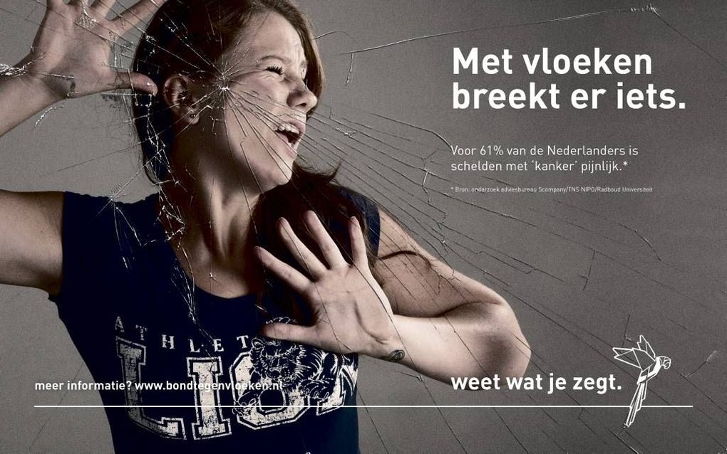 Een van de vijf posters van de nieuwe campagne van Bond tegen vloeken. beeld Bond tegen vloeken