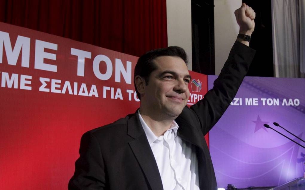 ATHENE. De leider van de Griekse oppositiepartij Syriza, Alexis Tsipras, zei gisteren dat de dagen van het bezuinigingsbeleid zijn geteld.  beeld EPA