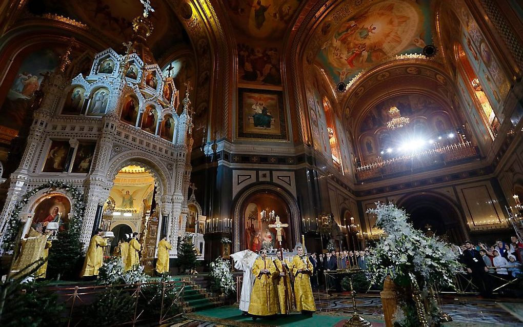 Kerstviering in de Christus-Verlosserkathedraal in Moskou. beeld EPA