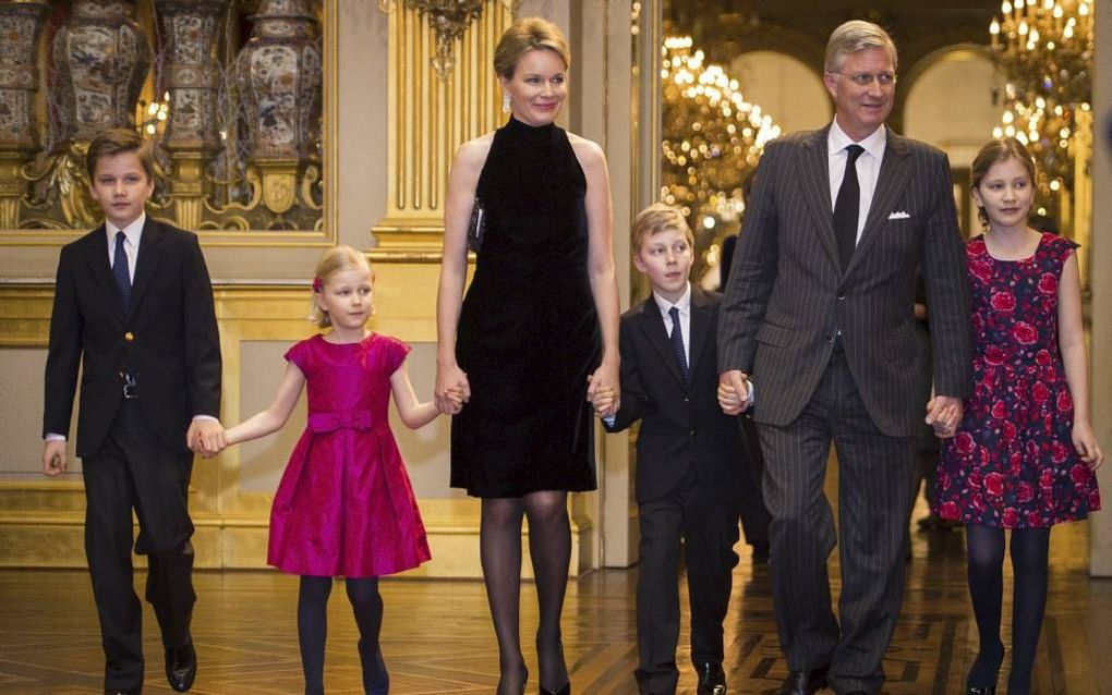 Prinses Elisabeth (2001), prins Gabriël (2003), prins Emmanuel (2005) en prinses Eléonore (2008) tijdens het jaarlijkse kerstconcert in het Koninklijk Paleis, december 2014. Het gezin van koning Filip en koningin Mathilde is regelmatig compleet aanwezig b