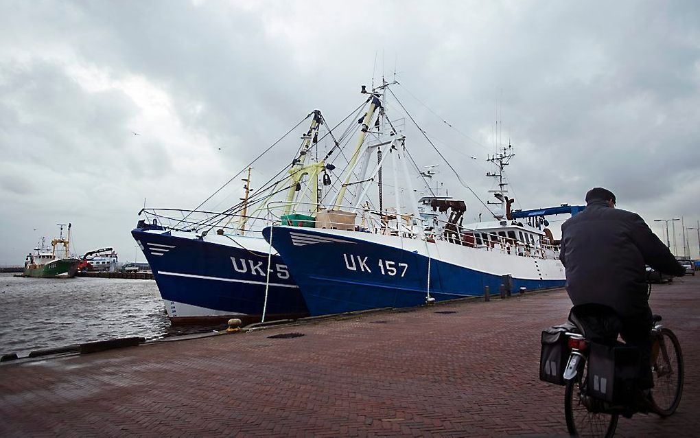 URK - Vissersschepen in de Urker haven. In het Kanaal is een kotter verdwenen met twee Urker bemanningsleden aan boord. Beeld ANP