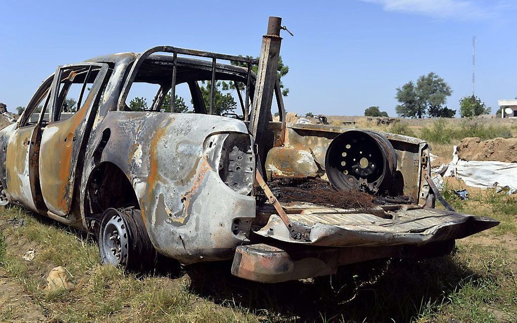 Een verwoest voertuig van Boko Haram. beeld ANP