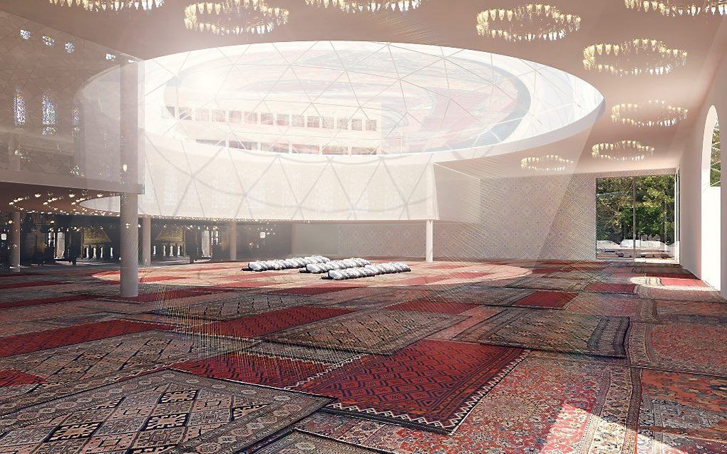 Impressie van het interieur van de nieuwe moskee. beeld Projectgroep Masjid El Wahda