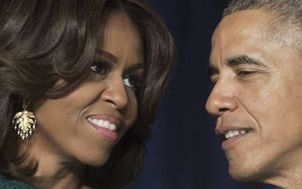 WASHINGTON. De Amerikaanse president Obama en zijn vrouw Michele spraken gisteren tijdens het jaarlijkse nationaal gebedsontbijt in Washington. beeld AFP