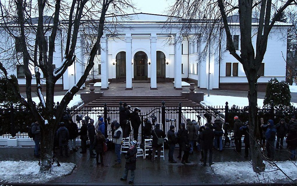 Het presidentiële paleis in de Wit-Russische hoofdstad Misnk, waar het vredesoverleg over Oekraïne plaats heeft. beeld AFP