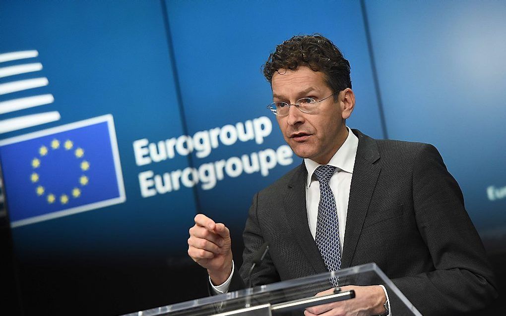 Minister Dijsselbloem na afloop van de vergadering van de eurogroep. beeld AFP