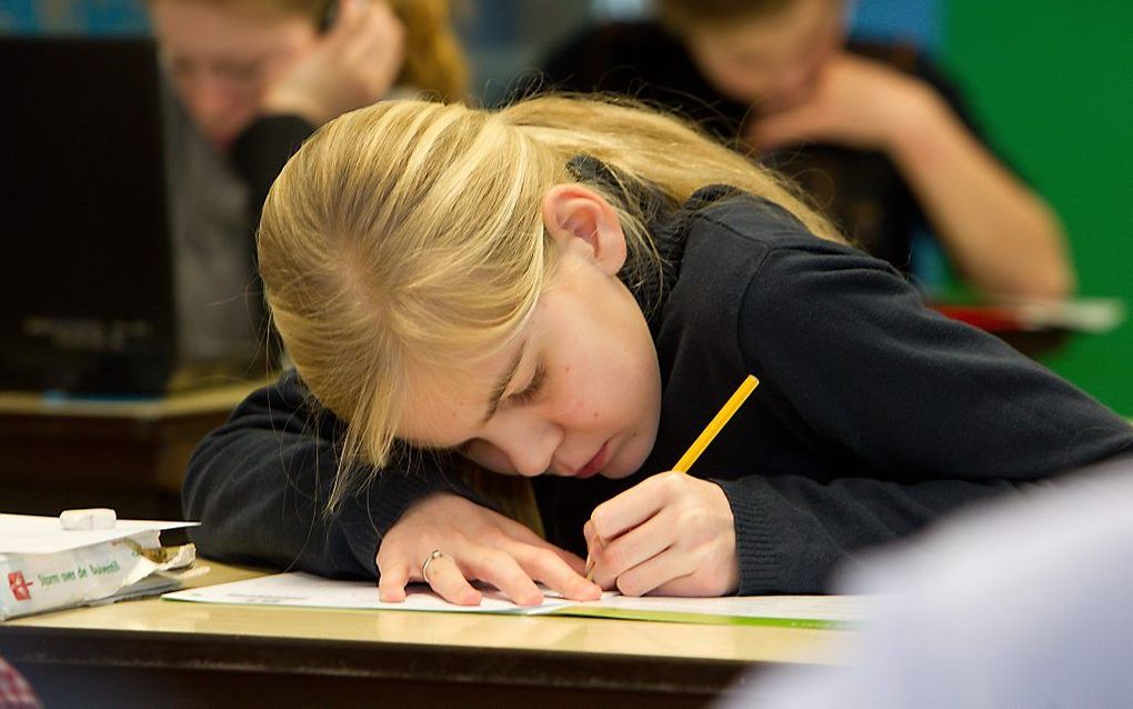 Een leerling van een reformatorische basisschool in Rijssen maakt de Cito-toets. beeld RD, Anton Dommerholt