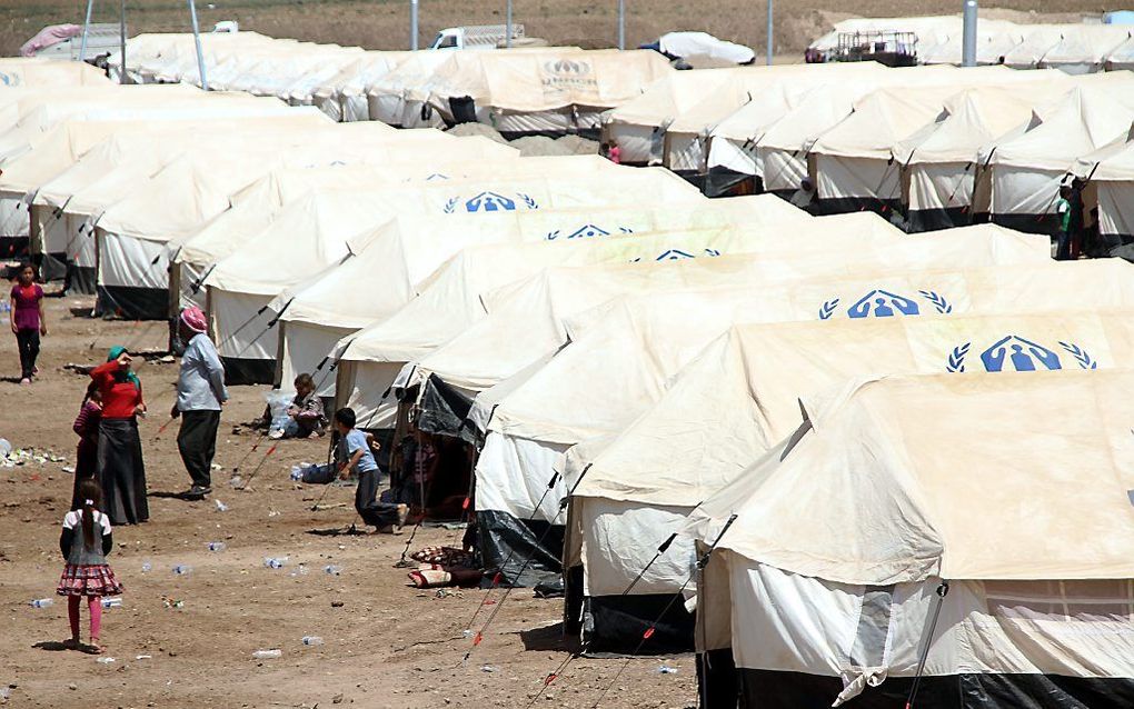 Vluchtelingenkamp met yezidi's aan de grens met Turkije. Beeld EPA