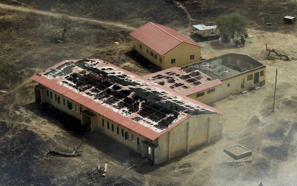 CHIBOK. Overzichtsfoto van de school in de Nigeriaanse plaats Chibok, waar april vorig jaar 276 meisjes werden ontvoerd door Boko Haram. Er wordt inmiddels gebouwd aan de herbouw van de school. beeld AFP