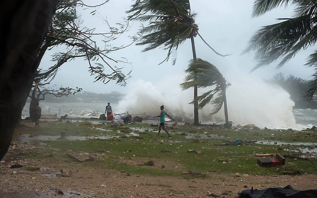 De cycloon Pam raasde vrijdag over het eiland Vanuatu. Beeld EPA