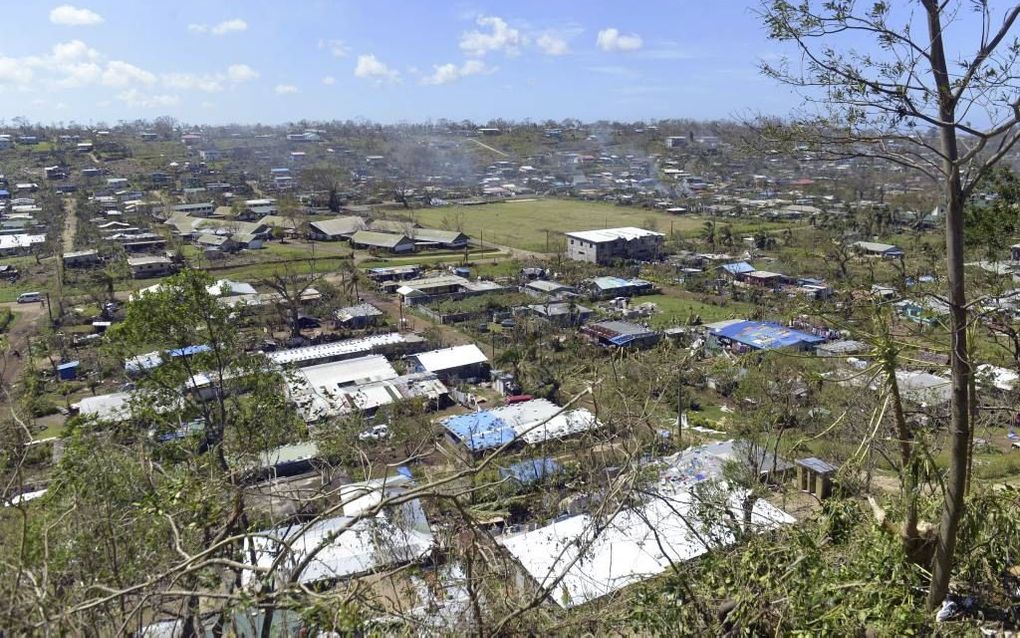 PORT VILA. Beeld van de ravage in eeen krottenwijk bij Port Vila, de hoofdstad van Vanuatu, veroorzaakt door de orkaan Pam.  beeld AFP