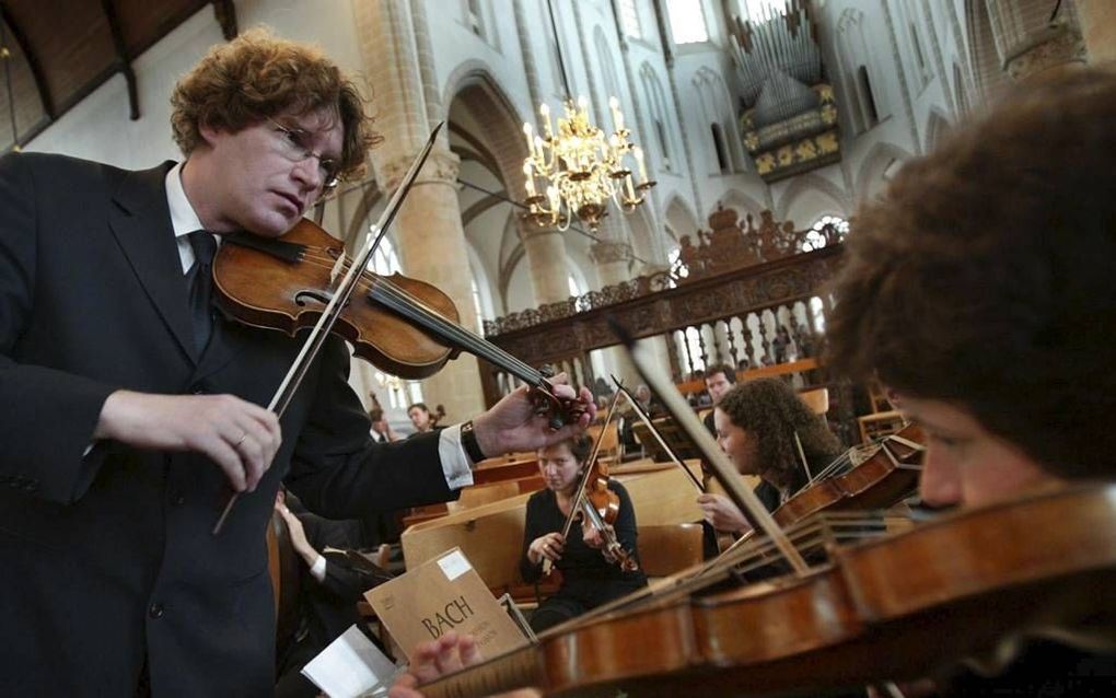 Voorbereidingen voor de uitvoering van de Matthäus Passion in de Grote Kerk in Naarden. Beeld ANP