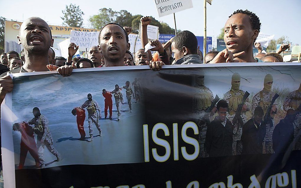 Demonstratie woensdag in Addis Abeba tegen IS. Beeld AFP