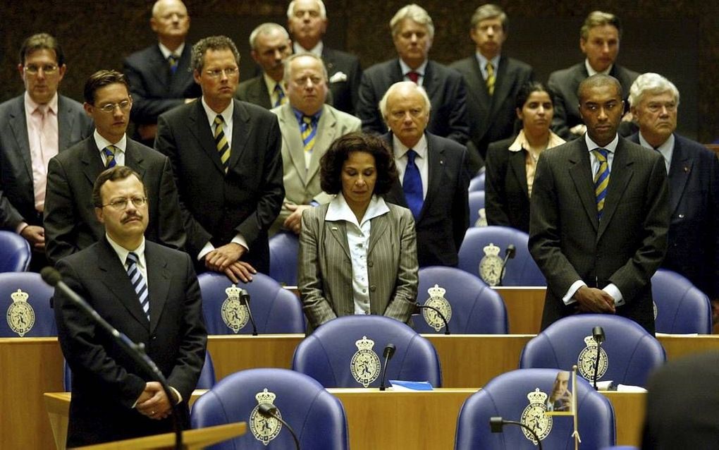 De LPF-fractie bij de installatie van de Tweede Kamer in mei 2002. beeld ANP