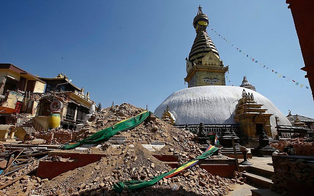 Foto van de eerdere aardbeving in Nepal. beeld EPA