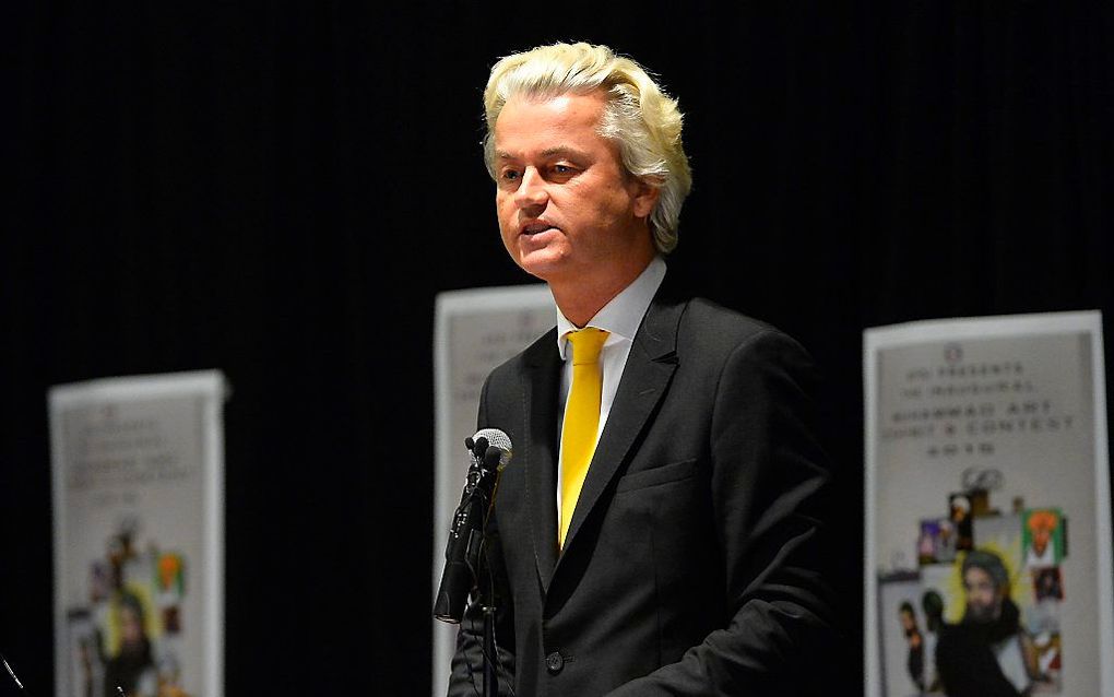 PVV-leider Wilders tijdens zijn toespraak in Garland, Texas. beeld EPA