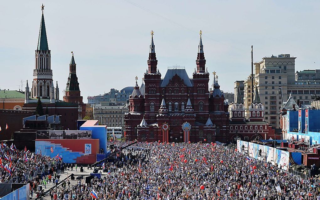 De optocht in Moskou. Beeld AFP