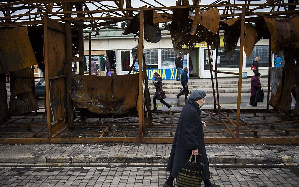 Verwoestingen bij het station van Donetsk. Beeld AFP