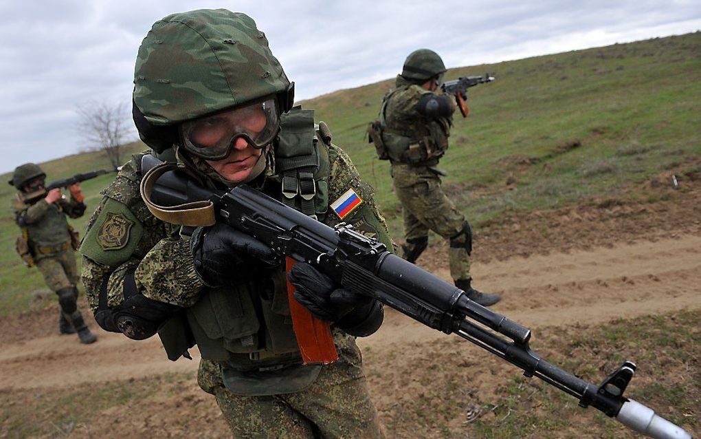 Russische militairen tijdens een oefening in maart. Beeld AFP