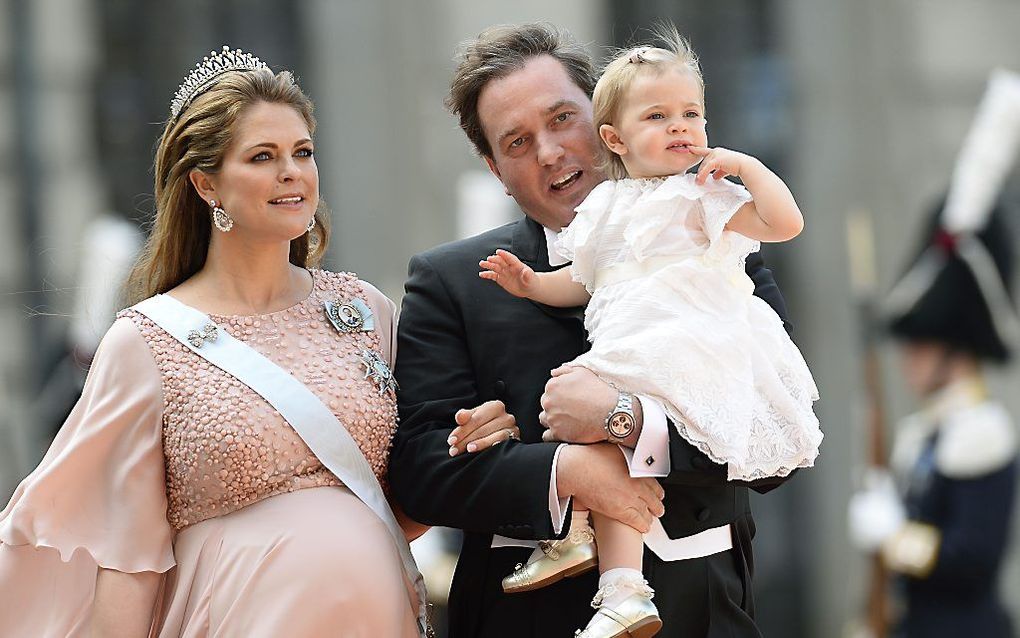 Kroonprinses Madeleine, Christopher O’Neill en prinses Leonore. Beeld AFP