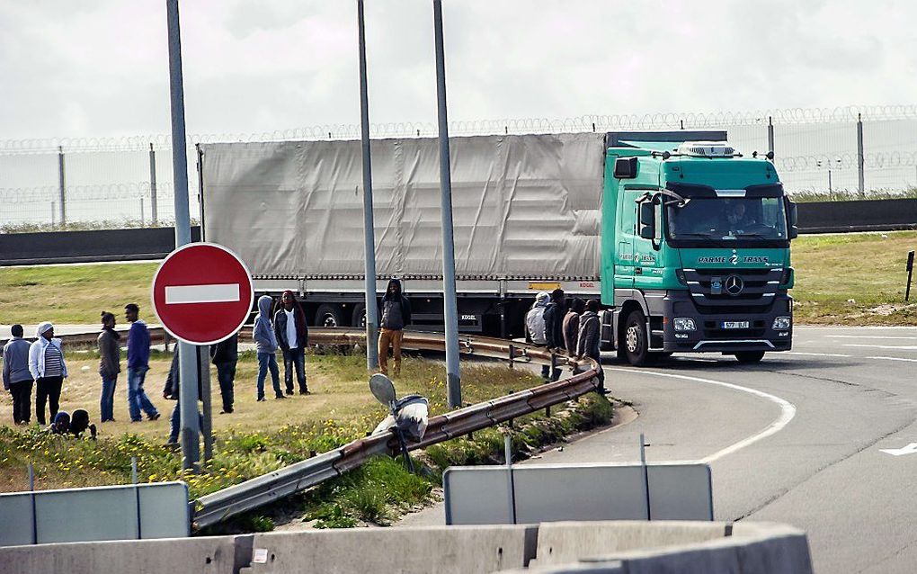 Vluchtelingen in de haven van Calais. Beeld AFP