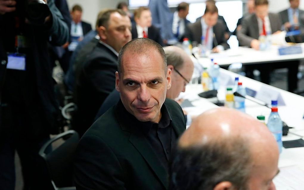 Varoufakis bij de Eurogroep. Beeld EPA