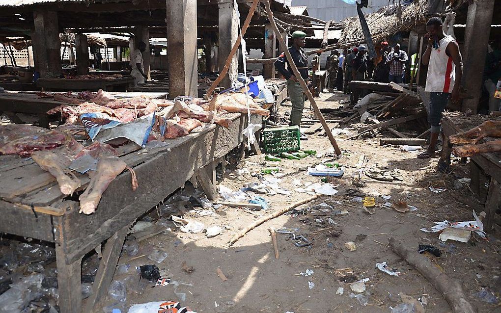 De markt van Maiduguri na een bomaanslag begin deze maand. Beeld AFP