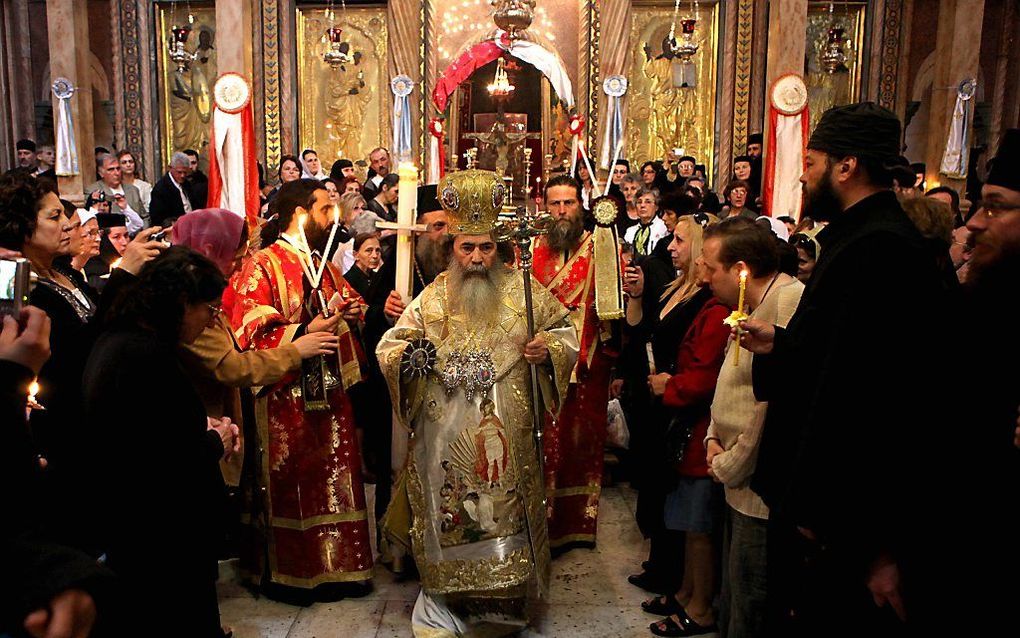 Paasfeest in de Heilige Grafkerk 19 april Anno Domini 2009.                          Beeld AFP