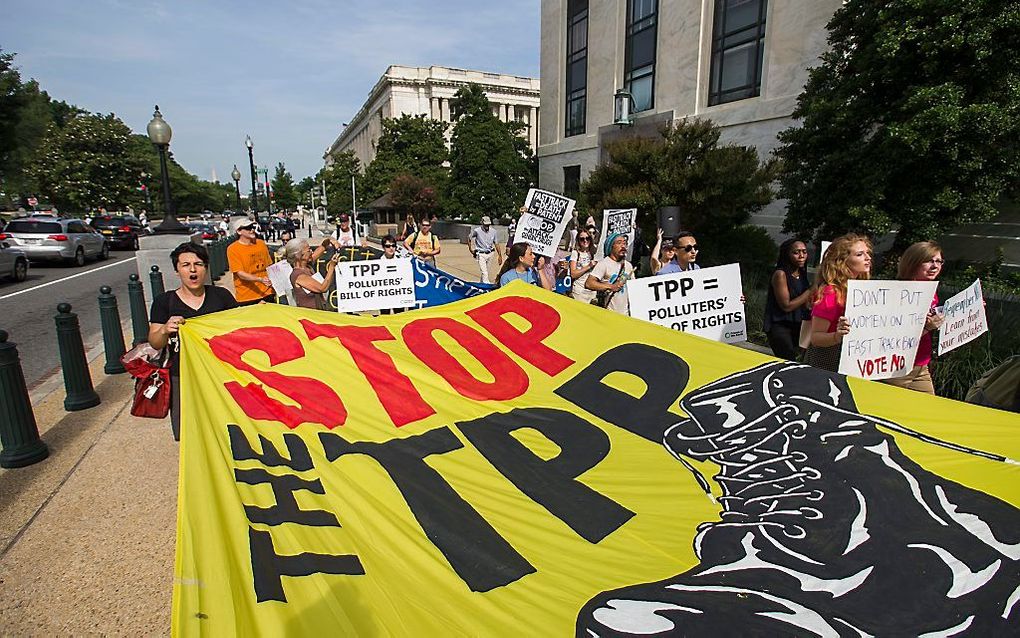 Protest tegen het handelsverdrag TPP. Beeld EPA