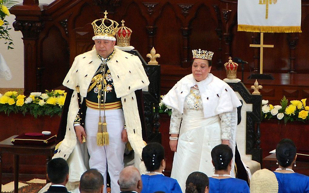 Tupou VI is zaterdag officieel gekroond tot koning van Tonga. beeld AFP