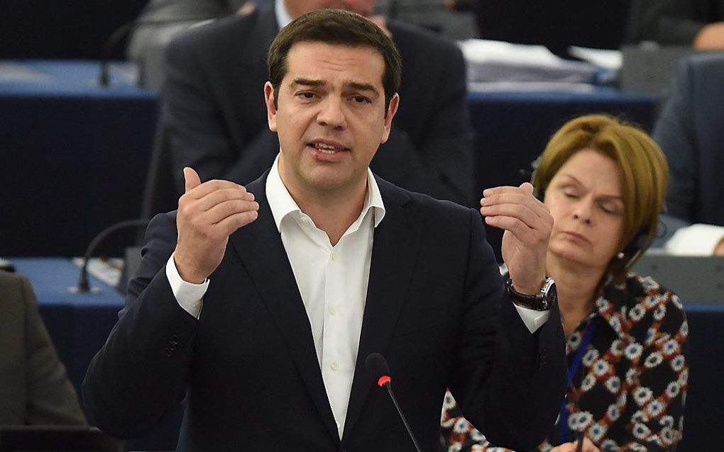 Tsipras in het Europees Parlement. beeld EPA