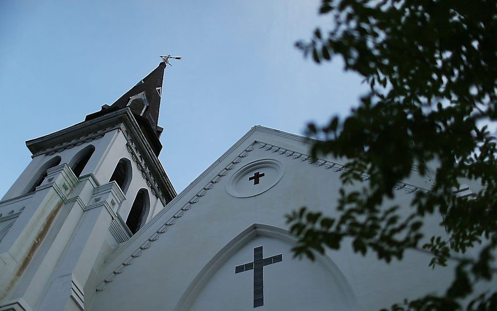 De kerk in Charleston waar Roof in juni negen mensen doodschoot. Beeld AFP