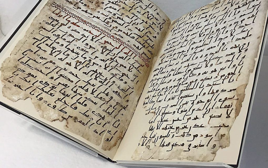 In de universiteitsbibliotheek van Birmingham zijn enkele bladzijden gevonden van wat het oudste bekende handschrift van de Koran lijkt te zijn.  beeld EPA