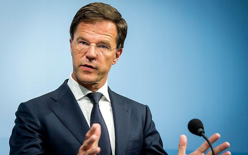 Rutte vrijdagmiddag na de eerste ministerraad na het zomerreces. Beeld ANP