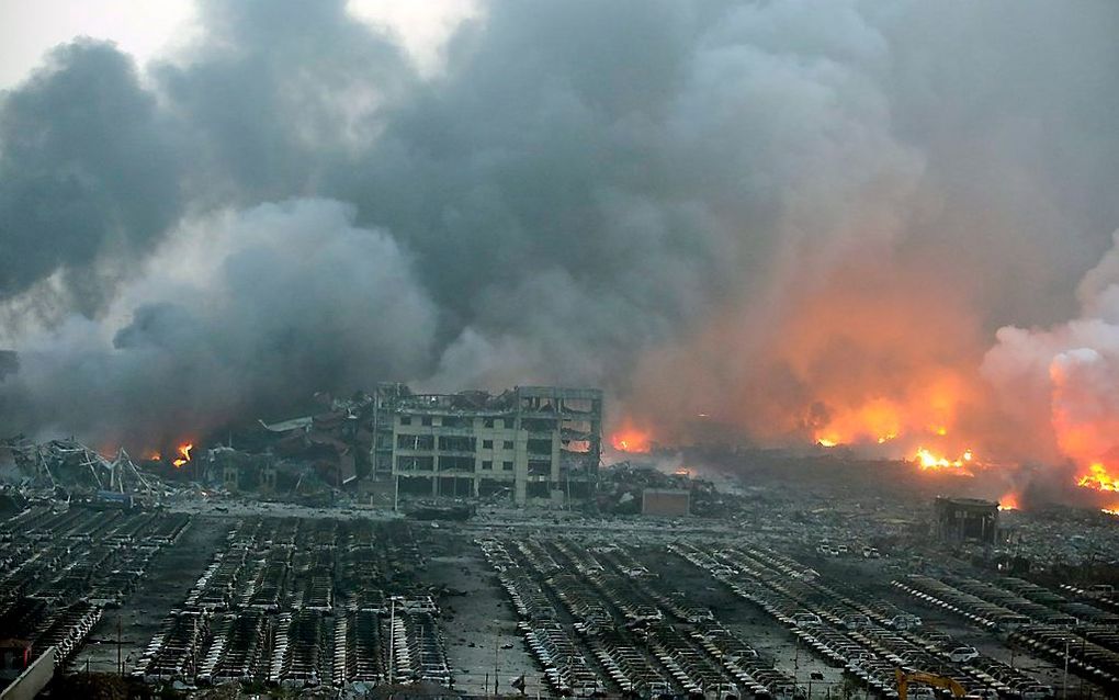 De enorme brand in Tianjin. Beeld EPA