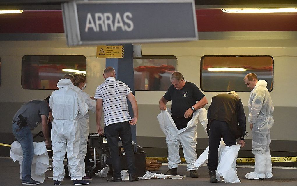 Onderzoek bij de Thalys in Arras. Beeld AFP