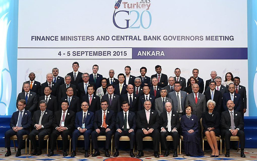 Vergadering van de G20-ministers van Financiën en centrale bankiers in het Turkse Ankara. beeld AFP