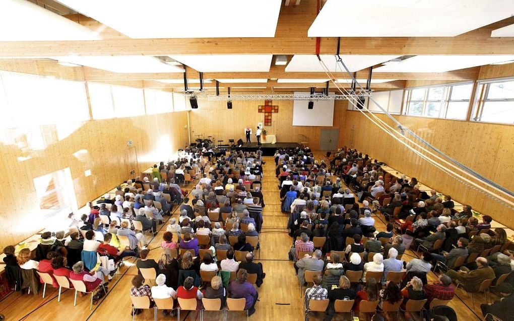 Kerk in een gymzaal. beeld Evangelische Kirchengemeinde Nierenhof