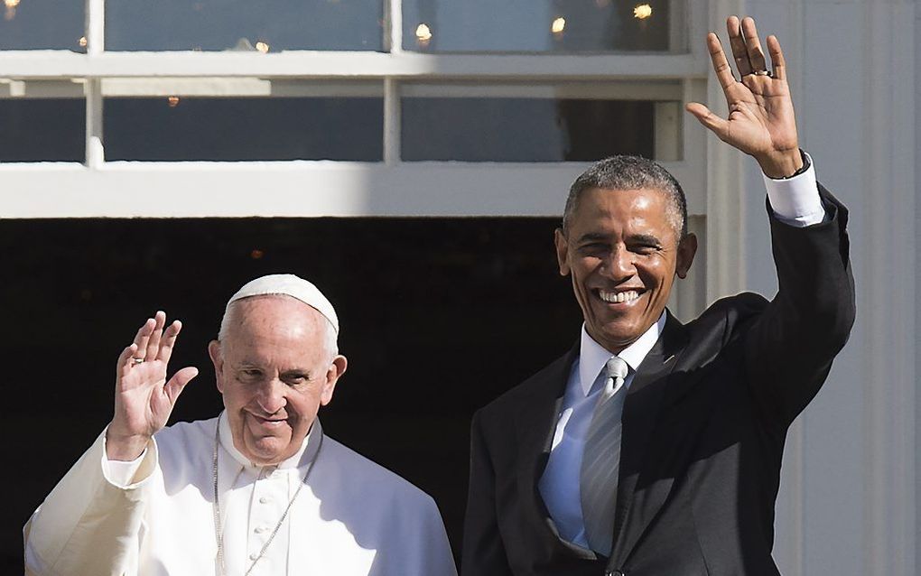 De paus woensdag bij Obama. Beeld AFP